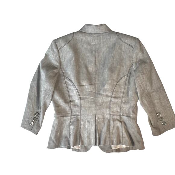 White House Black Market Gray Linen-Blend Ruffle Front Blazer Size 8 - Picture 5 of 11